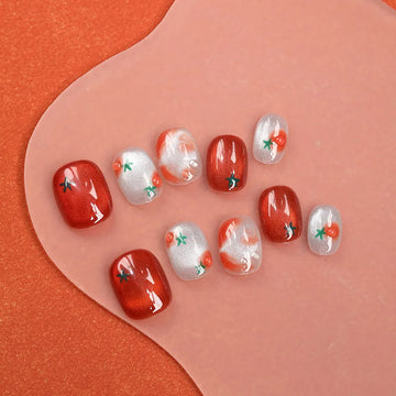 Qfdian 10Pcs Handmade Short Cat Eye Press on Nails Glitter Star Design Reusable Artifical False Nail Tips Nail Art Tips for Girl